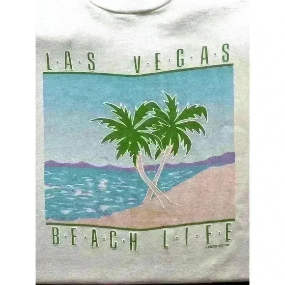 Screen Stars Best Other - Vintage 1989 White Las Vegas Beach Life Palm Trees Graphic Single Stitch USA XL